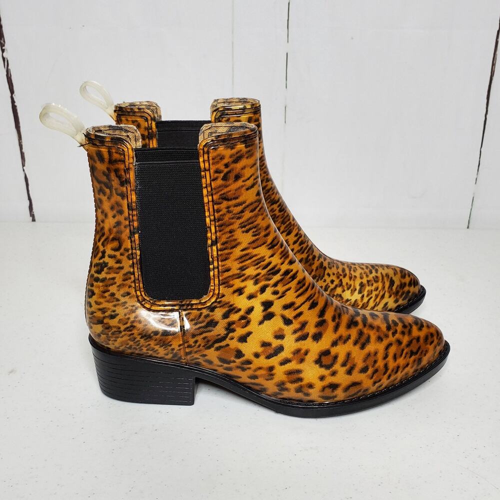 Jeffrey Campbell Stormy Leopard Havana Last Chelsea Rain Booties 7 - Picture 2 of 10